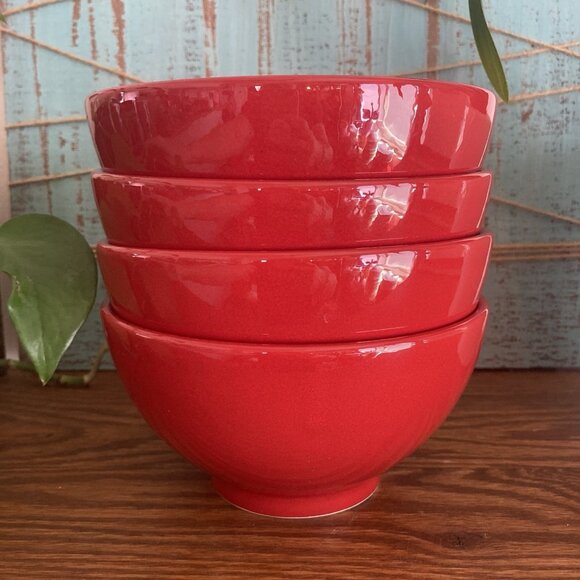 Crate & Barrel Waechtersbach Fun Factory Red Coupe Cereal Christmas Bowls 4 Pc - Picture 1 of 8